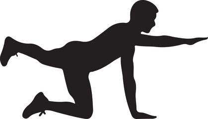 Fototapeta premium Man Silhouette Doing Bird Dog Core Exercise on White Background