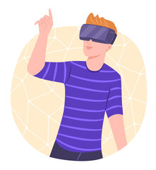 Young Man Wearing the Virtual Reality Headset for VR Technology Concept Illustration