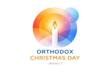 Orthodox christmas day colorful candle flame surrounded by vibrant circular shapes and designs pure white background cutout