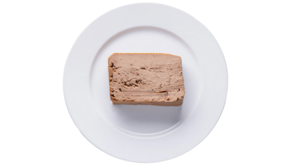 白い皿に置かれたフォアグラブロックのトップビュー generative ai