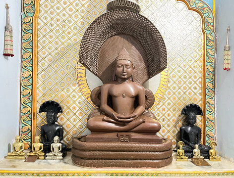 Bijoliya, Rajasthan (India): August 15, 2025 - An idol of Jain god Parshvanath Bijoliya, Rajasthan (India)