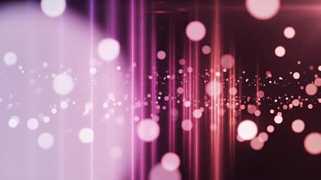 Abstract Bokeh Light Effect Background - This video features a blurred background with vertical light streaks in shades of purple, pink, and white, interspersed with bokeh circles.