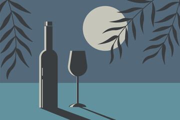 wine bottle and wineglass