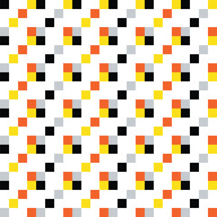Pattern created from diagonal lines of red, green, yellow and blue squares on a white background