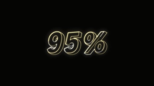 95 Percent Neon Text Seamless Loop 4K with Black Background Animated Promotional Typography for Video Editing