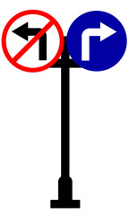 Turn right no turn left roadsign vector illustration for educational purpose ready to print or digital usage