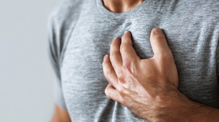 Unveiling the Ache: An intimate portrayal of physical distress as a person grasps their chest, a silent plea for solace amid the shadows of illness.