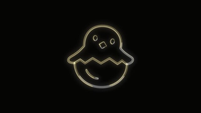Baby Chicks Icon Neon Seamless Loop 4K with Black Background Animated Promotional Typography for Video Editing