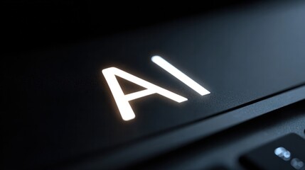 Illuminated AI Symbol: The illuminated AI symbol on a sleek laptop keyboard signifies the forefront of technological advancement, embodying the power and potential of artificial intelligence.