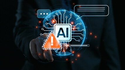 AI interface showing prompt error warning and system alert. AI prompt failure can lead to incorrect...