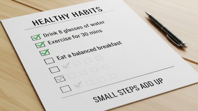 Healthy Habits Checklist with Marked Tasks on Paper