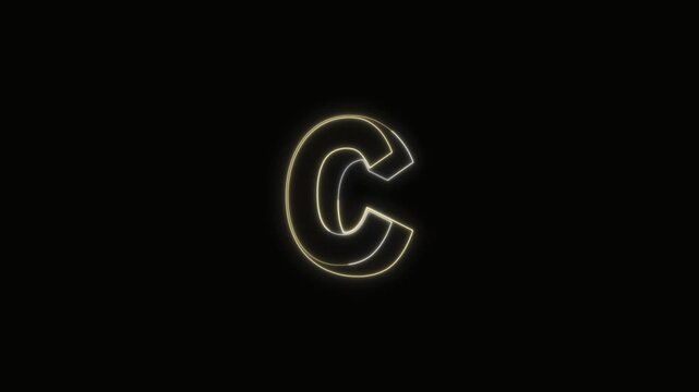 Alphabet C Neon Text Seamless Loop 4K with Black Background Animated Promotional Typography for Video Editing