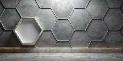 Modern Hexagon Patterned Wall with Recessed Hexagon Display Niche and Subtle Lighting