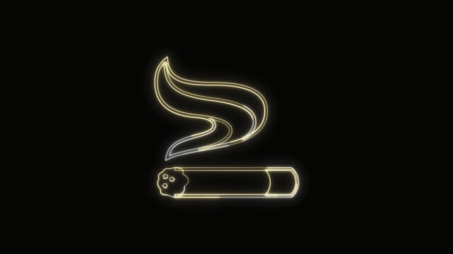 Cigarette Icon Neon Seamless Loop 4K with Black Background Animated Promotional Typography for Video Editing