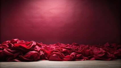 Crimson Drapery Against a Deep Red Background, Ideal for Product Placement or Elegant Design Projects