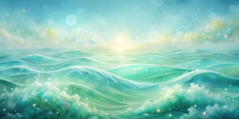 Serene Ocean Waves at Dawn A Dreamlike Seascape of Gentle Rolling Water Under a Soft, Pastel Sky with Subtle Glimmering Lights