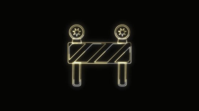 Construction Barrier Icon Neon Seamless Loop 4K with Black Background Animated Promotional Typography for Video Editing