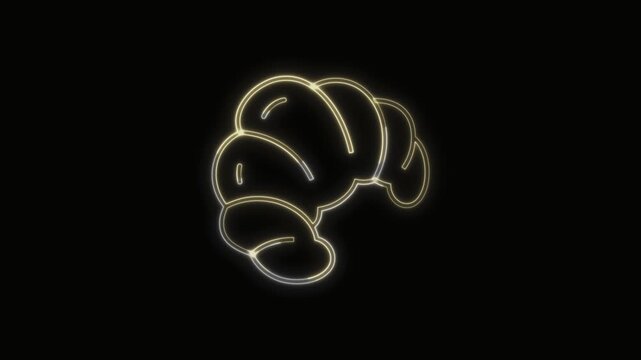 Croissant Icon Neon Seamless Loop 4K with Black Background Animated Promotional Typography for Video Editing