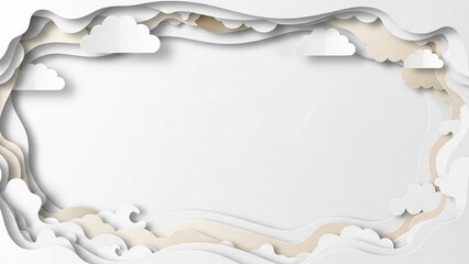 Dreamy paper-cut layered cloud background featuring soft white and beige textures, providing an elegant and ethereal frame for serene creative designs