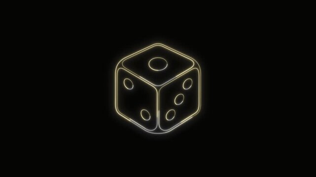 Dice Icon Neon Seamless Loop 4K with Black Background Animated Promotional Typography for Video Editing