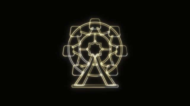 Ferris Wheel Icon Neon Seamless Loop 4K with Black Background Animated Promotional Typography for Video Editing