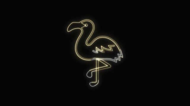 Flamingo Icon Neon Seamless Loop 4K Black Background Animated Promotional Typography for Video Editing