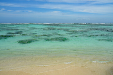 Day view of the Anse Source d Argent beach with its granite boulders on La Digue island in the Seychelles, one of the most beautiful beaches in the world