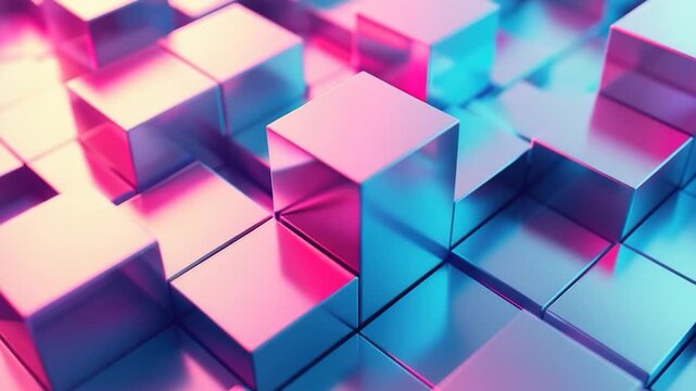 Video A collection of pink and blue cubes arranged on a table or floor in a room