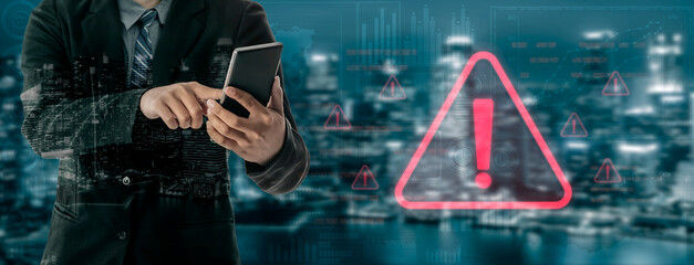 Cybersecurity alert warning showing red cyber for data breach, network threat, and cyber security system vulnerability with emphasis on security risk, caution, digital protection Vouch