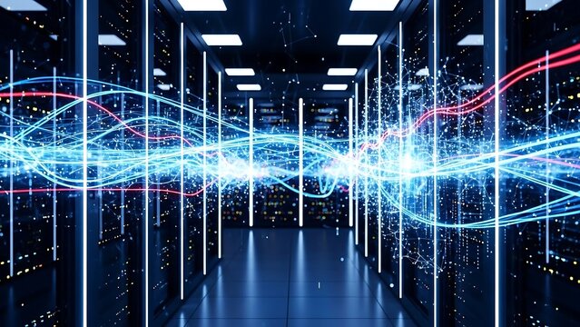 Futuristic Data Center with Glowing Network Connections. - Powered by Adobe
