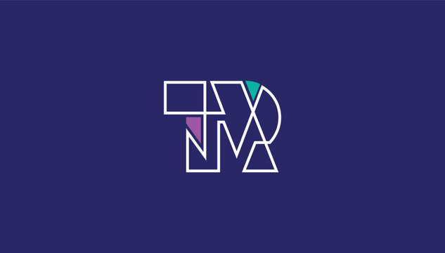 connected lining alphabet letter tr logo design