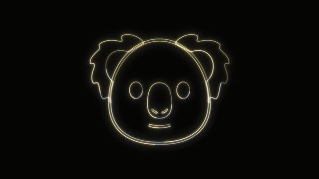 Koala Icon Neon Seamless Loop 4K with Black Background Animated Promotional Typography for Video Editing