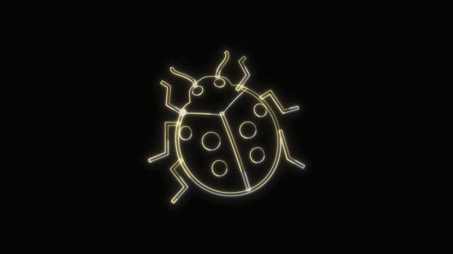 Ladybug Icon Neon Seamless Loop 4K with Black Background Animated Promotional Typography for Video Editing