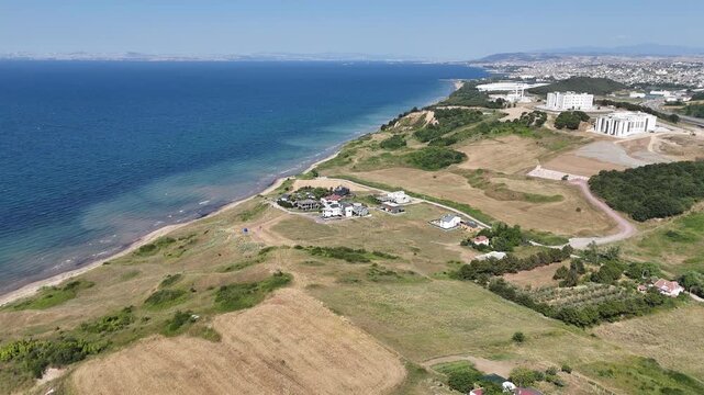 📌 Description (وصف الصورة / الفيديو)

Aerial top view of a sea beach with clear shoreline, gentle waves meeting the sand, creating a clean and relaxing coastal background under natural light