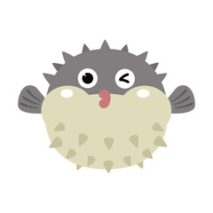 Cute spiky pufferfish emoji playful wink flirty cartoon vector illustration
