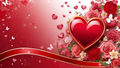 Romantic Red Heart and Rose Valentine Background