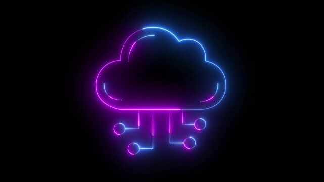 neon Cryptocurrency cloud mining icon animation. Blockchain technology, bitcoin, digital market, crypto coin wallet. Virtual crypto icon network animation. Mining cryptocurrency with online tools.