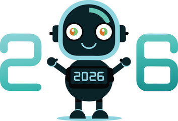 Fototapeta premium Robot celebrating 2026 isolated on transparent background