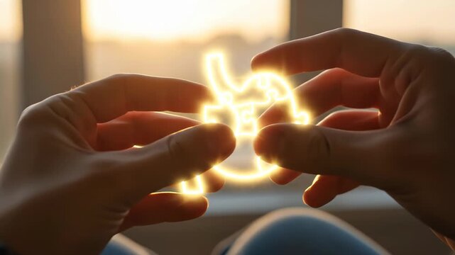 Hands hold a glowing puzzle of a stomach