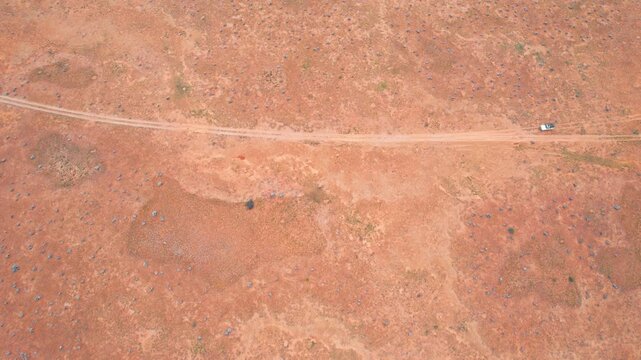 Driving across the flat desert plain