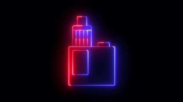 neon Vape mod device icon animation on black background. Vape cigarette icon. Vape smoking tool. Vaporizer Device. Electronic cigarette icon animation. 4k motion video.