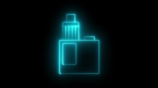 neon Vape mod device icon animation on black background. Vape cigarette icon. Vape smoking tool. Vaporizer Device. Electronic cigarette icon animation. 4k motion video.