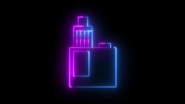 neon Vape mod device icon animation on black background. Vape cigarette icon. Vape smoking tool. Vaporizer Device. Electronic cigarette icon animation. 4k motion video.