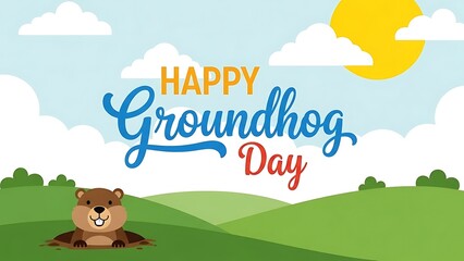 Naklejka premium Happy groundhog day celebration with cartoon groundhog