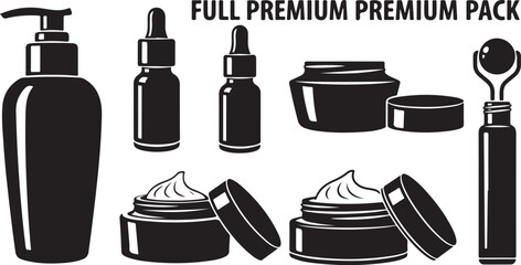 Premium skincare products in black silhouette