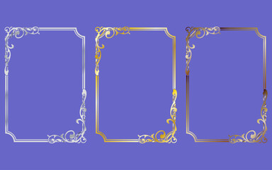 金と銀の豪華なゴシック風フレームセット。グラデーション。A判型。
