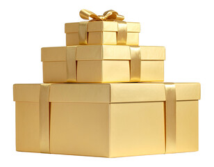 yellow gift boxes stacked neatly each wrapped with shiny golden ribbon