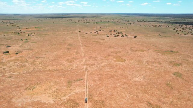 Driving across the flat desert plain