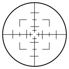 Detailed scope crosshair with scale marks, technical measurement and aiming symbol for HUD displays, analytics dashboards and calibration graphics