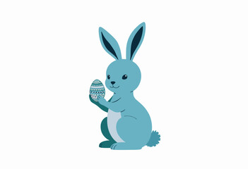 Obraz premium Whimsical illustration of a cute blue bunny holding a beautifully patterned egg with intricate designs, symbolizing themes of springtime and renewal